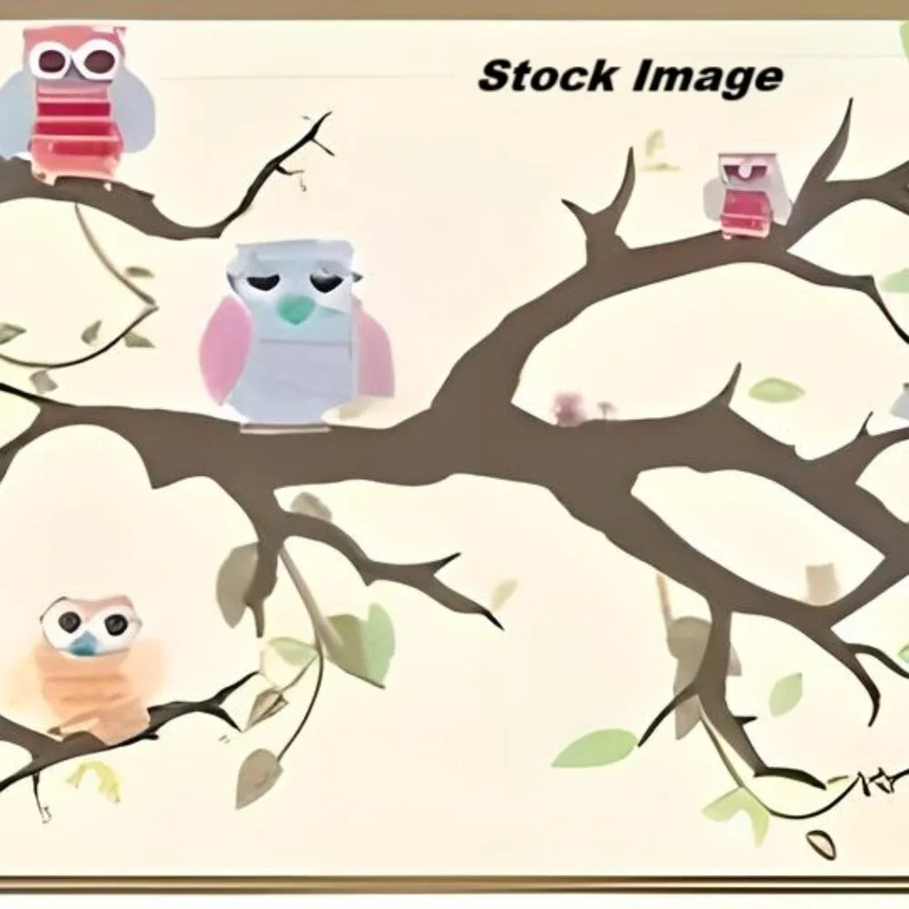 Kids Red, Blue, Orange, Beige Owls on the Tree Wall Border 15 ft x 7